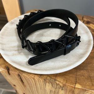 Rebecca Minkoff Skinny Black Belt with Metal Accents, Size Large